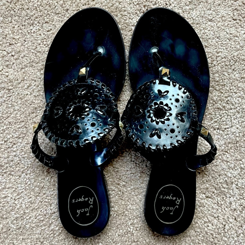 Jack Rogers Black Georgica Jelly Sandal, Size 9
